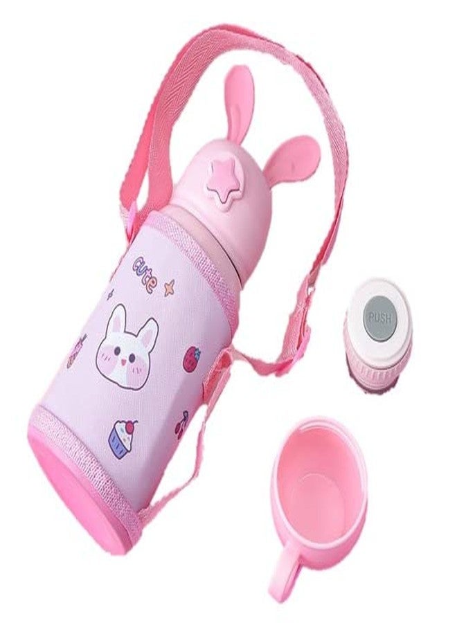 CherryBox Cartoon - Sipper Water Bottle with Straw & Cover for Children - Stainless Steel Flask School Kids 500 ML (Pink) - Image 4